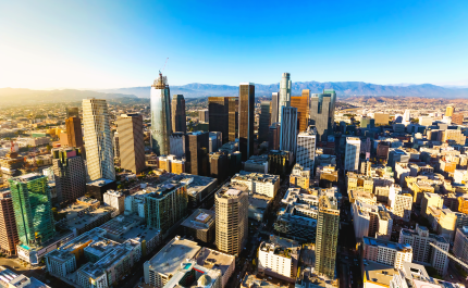 A view of the skyscrapers in downtown Los Angeles, California
